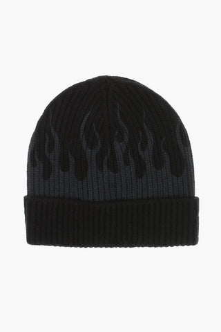 Beanie a Costine con Stampa Fiamme