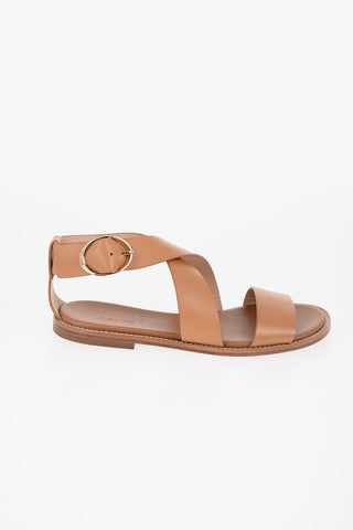 Leather Sandals with Golden Buckle