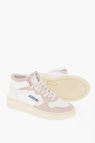 High-Top Leather Sneakers with Suede Details