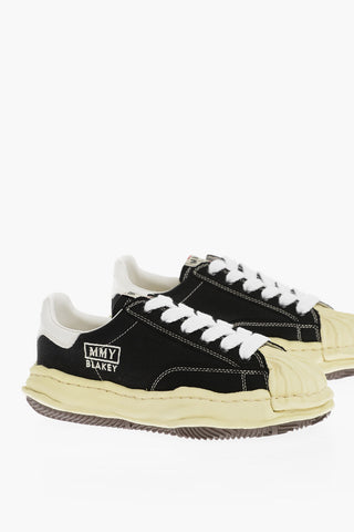 Contrasting Rubber Sole Canvas Lace-up Sneakers