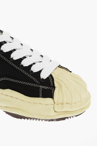 Contrasting Rubber Sole Canvas Lace-up Sneakers