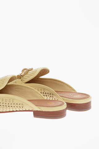 Woven Leather Mules with Metal Buckle