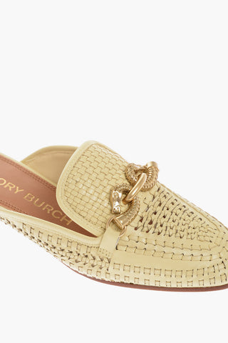 Woven Leather Mules with Metal Buckle