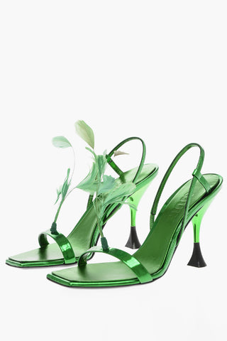 Patent Leather Sandals with Feather Detail 10cm