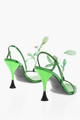 Patent Leather Sandals with Feather Detail 10cm