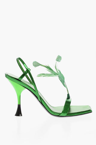 Patent Leather Sandals with Feather Detail 10cm