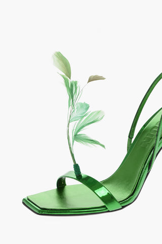Patent Leather Sandals with Feather Detail 10cm