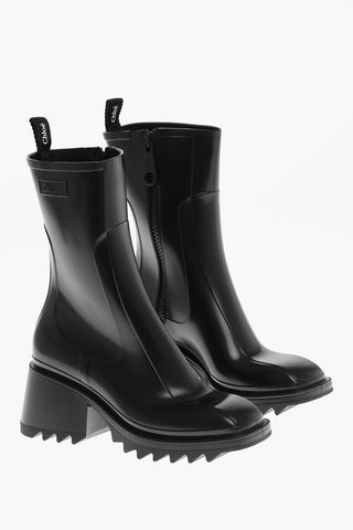 Side Zip Rubber BETY Booties with Squared Toe 7cm