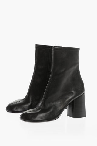 Skinny Leather Side Zip GLOVE Booties with Squared Heel 8cm