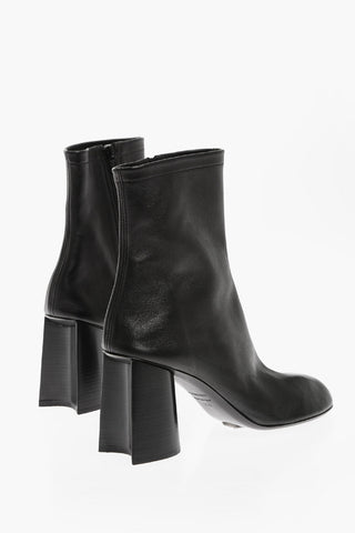 Skinny Leather Side Zip GLOVE Booties with Squared Heel 8cm