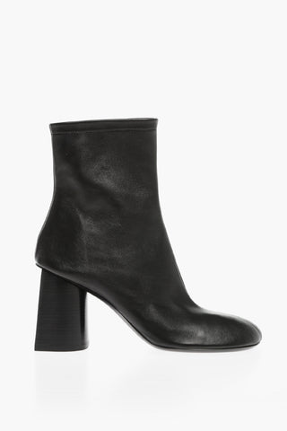 Skinny Leather Side Zip GLOVE Booties with Squared Heel 8cm