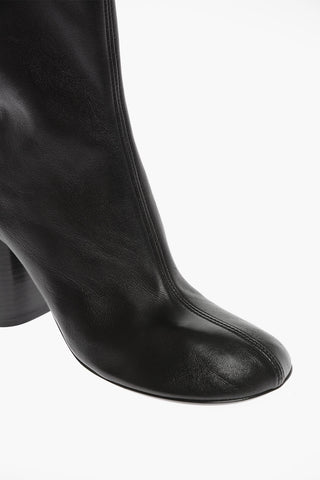 Skinny Leather Side Zip GLOVE Booties with Squared Heel 8cm