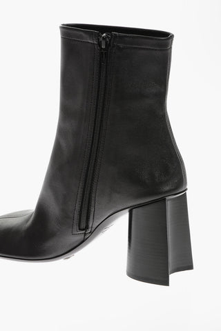 Skinny Leather Side Zip GLOVE Booties with Squared Heel 8cm