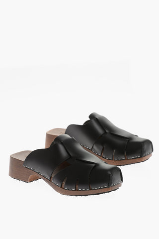 Mules in Pelle LICIA con Dettaglio Intrecciato e Suola in Legno