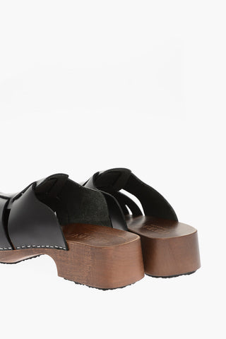 Mules in Pelle LICIA con Dettaglio Intrecciato e Suola in Legno
