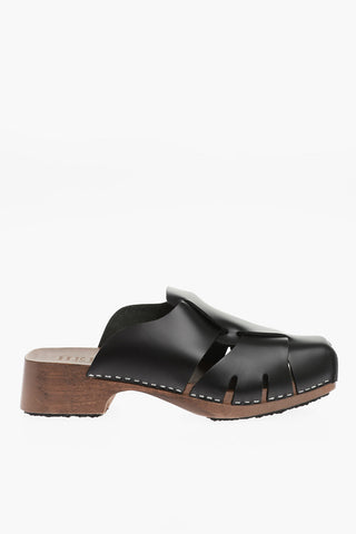 Mules in Pelle LICIA con Dettaglio Intrecciato e Suola in Legno