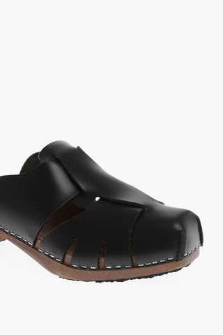 Mules in Pelle LICIA con Dettaglio Intrecciato e Suola in Legno