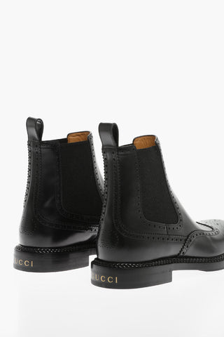Chelsea Leather Booties with Brogues