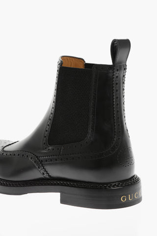 Chelsea Leather Booties with Brogues