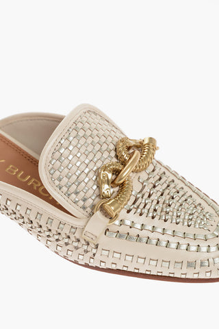 Woven Leather Mules with Metal Buckle