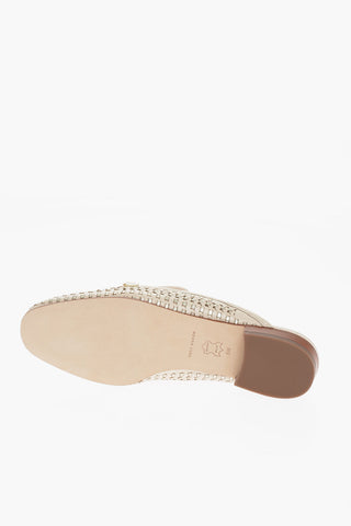 Woven Leather Mules with Metal Buckle