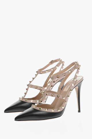 Leather Rockstud Pointed Toe Pumps 10,5cm