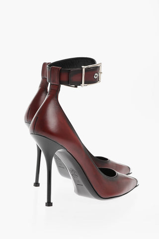 Ankle Strap Leather Pumps with Stiletto Heel 11cm