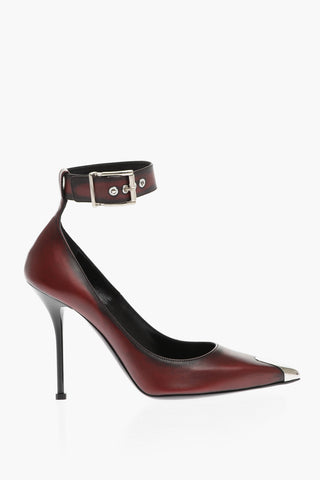 Ankle Strap Leather Pumps with Stiletto Heel 11cm