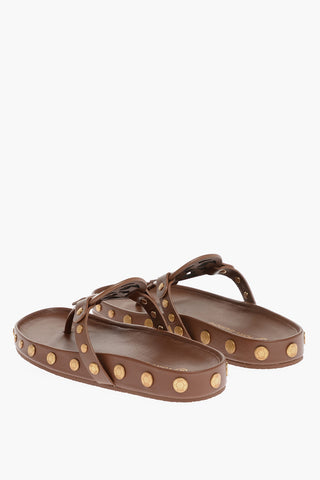 Coin Details Logoed Leather Thong Sandals