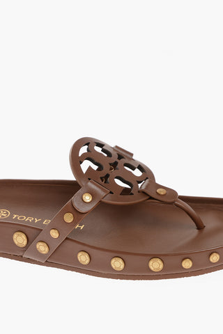 Coin Details Logoed Leather Thong Sandals