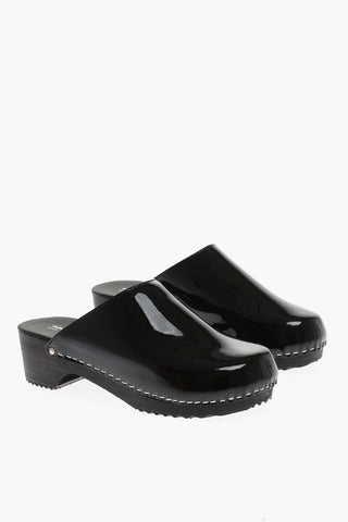 Wood Sole Patent Leather Mules
