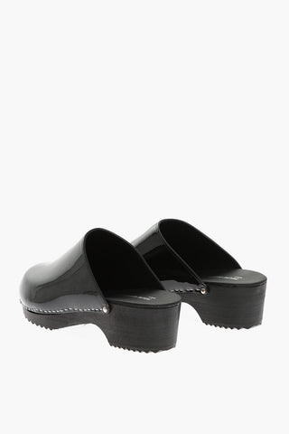 Wood Sole Patent Leather Mules