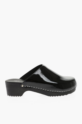 Wood Sole Patent Leather Mules