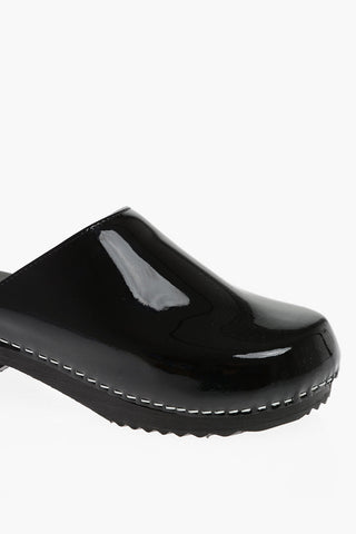 Wood Sole Patent Leather Mules