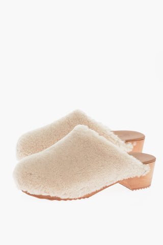 Wood Sole Shearling Mules