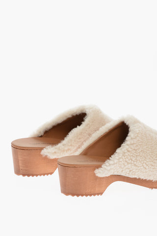 Wood Sole Shearling Mules