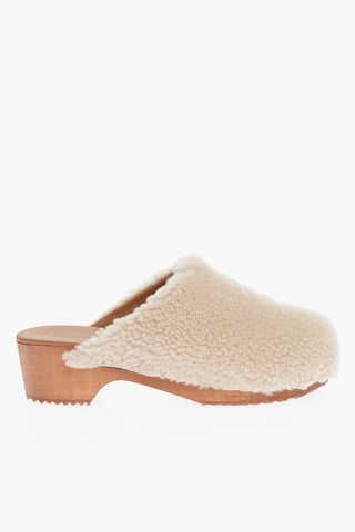 Wood Sole Shearling Mules