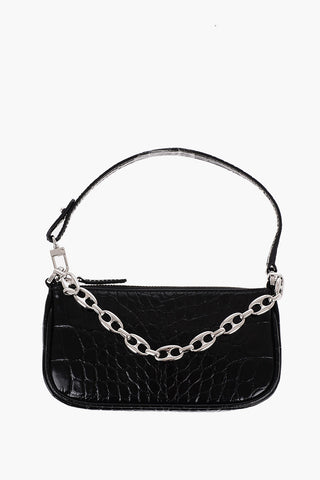 Crocodile Effect Leather RACHEL Mini Bag with Silver-Tone Chain