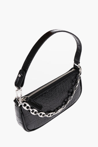 Crocodile Effect Leather RACHEL Mini Bag with Silver-Tone Chain