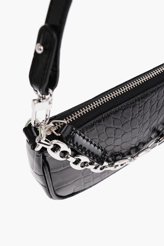 Crocodile Effect Leather RACHEL Mini Bag with Silver-Tone Chain