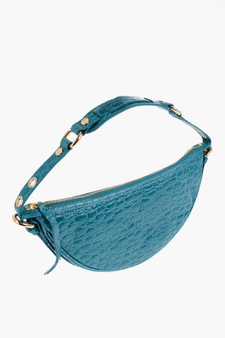 Crocodile Effect Leather GIB Hobo Bag with Golden Details