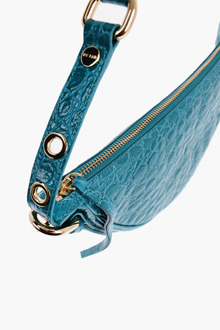 Crocodile Effect Leather GIB Hobo Bag with Golden Details