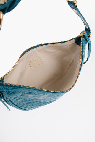 Crocodile Effect Leather GIB Hobo Bag with Golden Details