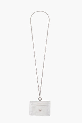 Crocodile Effect Leather Card Holder with Chain Shoulder Strap