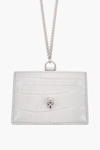 Crocodile Effect Leather Card Holder with Chain Shoulder Strap