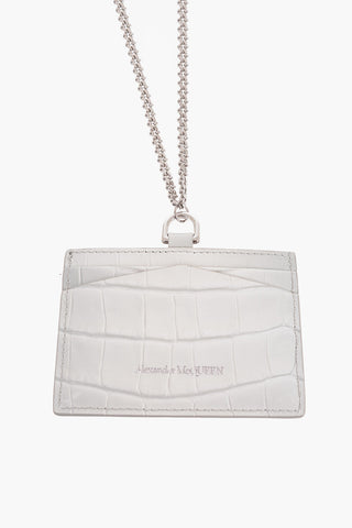 Crocodile Effect Leather Card Holder with Chain Shoulder Strap