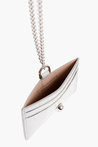 Crocodile Effect Leather Card Holder with Chain Shoulder Strap
