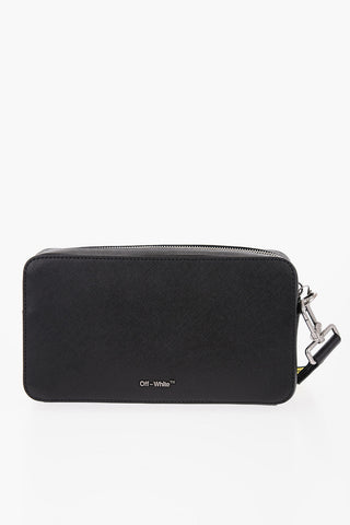 Silver-Efect Details Saffian Leather Clutch Bag