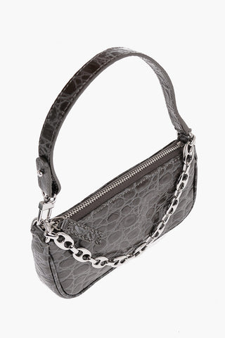 Crocodile Effect Leather RACHEL Mini Bag with Silver-Tone Chain