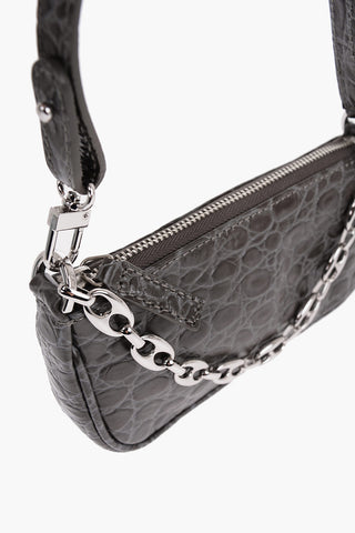 Crocodile Effect Leather RACHEL Mini Bag with Silver-Tone Chain